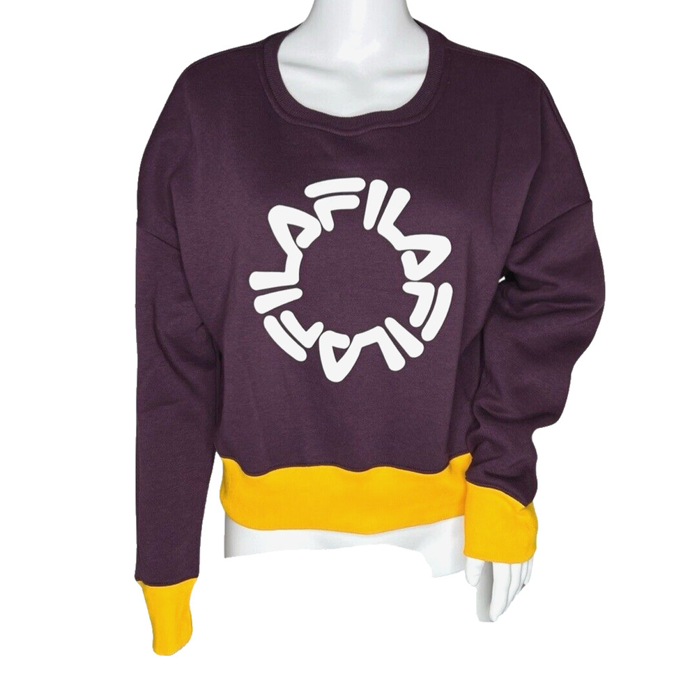 Fila Shirt Womens Medium Purple Yellow Crop Sweatshirt Logo Graphic Streetwear